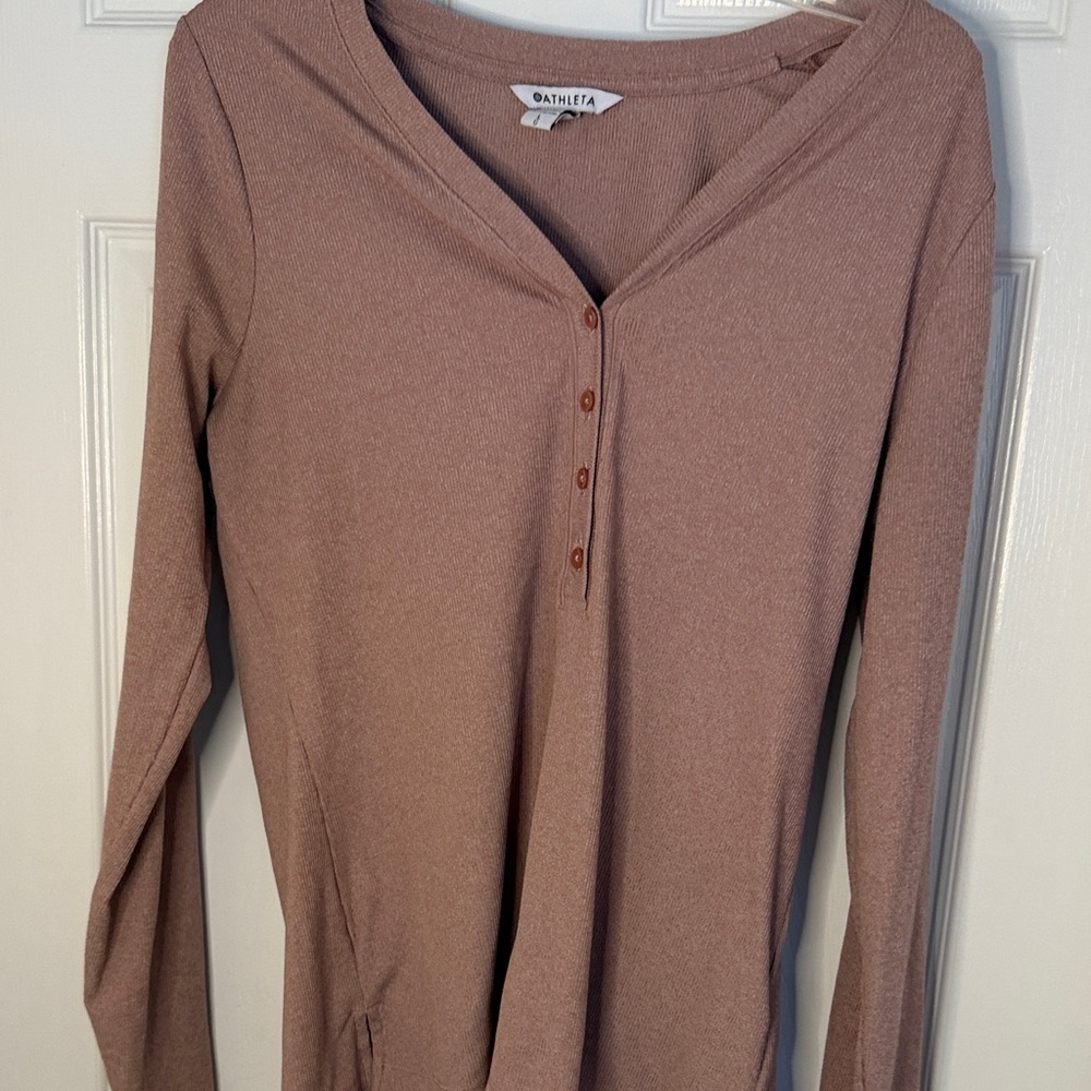 Athleta Uptempo Ribbed Long Sleeve Henley Top - Size Large - Picture 1 of 5